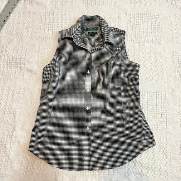 Lauren Ralph Lauren petite P/M medium B&W check button front top TS 2671 - Picture 8 of 8